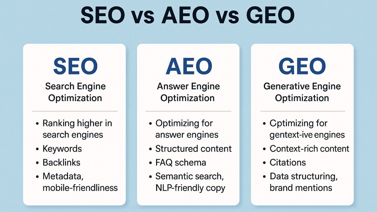 SEO vs AEO vs GEO: Complete Guide for Businesses